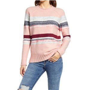 NEW Caslon Cozy Mix Stripe Crewneck Knit Jumper Sweater In Pink Rocking Stripe M